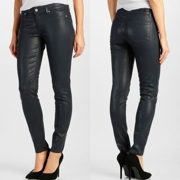 Paige Verdugo Ultra Skinny Deep Lagoon Silk Blue Coated Denim Jeans Size 26 - Picture 1 of 16